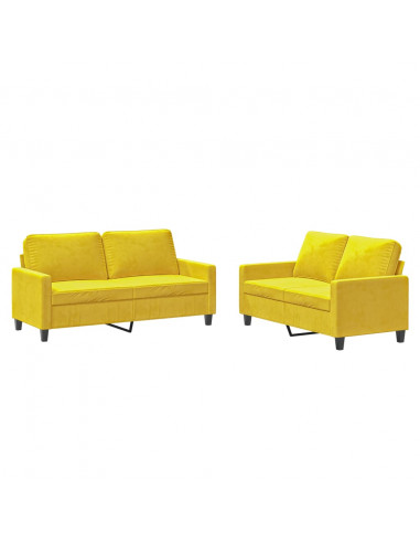Set di Divani 2 pz con Cuscini giallo in Velluto