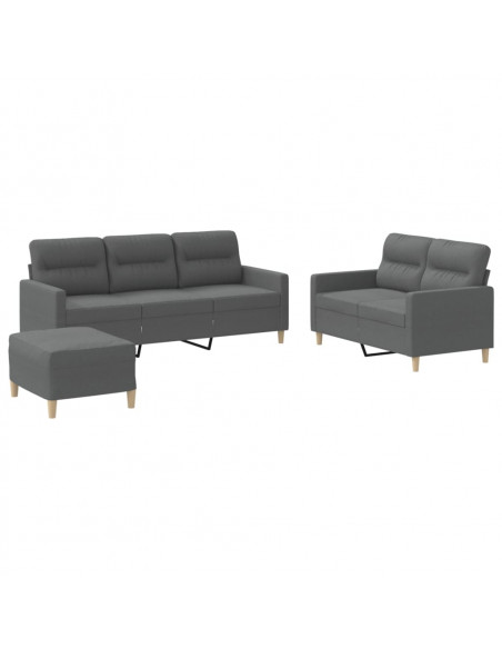 Set di Divani 3 pz con Cuscini Grigio Scuro in Tessuto