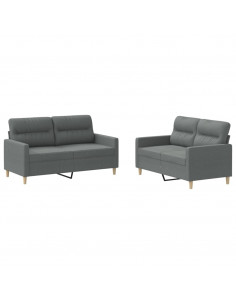 Set di Divani 2 pz con Cuscini Grigio Scuro in Tessuto 2
