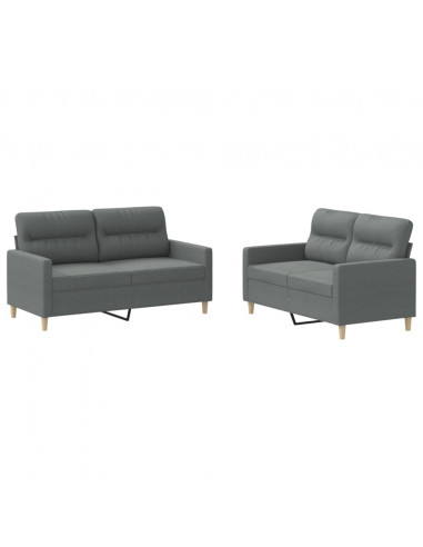 Set di Divani 2 pz con Cuscini Grigio Scuro in Tessuto