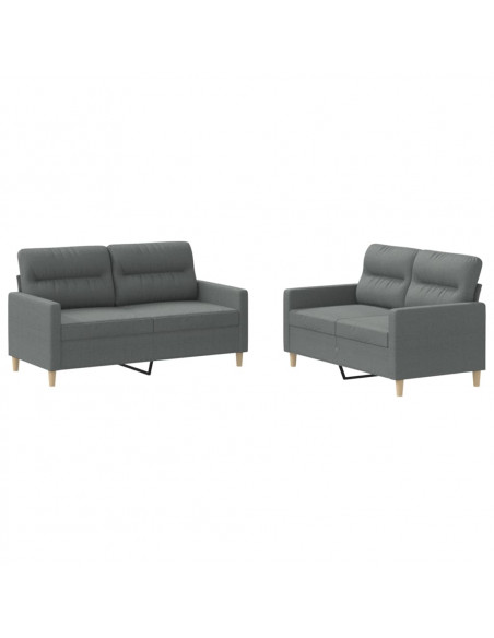 Set di Divani 2 pz con Cuscini Grigio Scuro in Tessuto