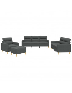 Set di Divani 4 pz con Cuscini Grigio Scuro in Tessuto 2