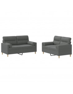 Set di Divani 2 pz con Cuscini Grigio Scuro in Tessuto 2