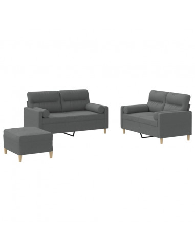 Set di Divani 3 pz con Cuscini Grigio Scuro in Tessuto