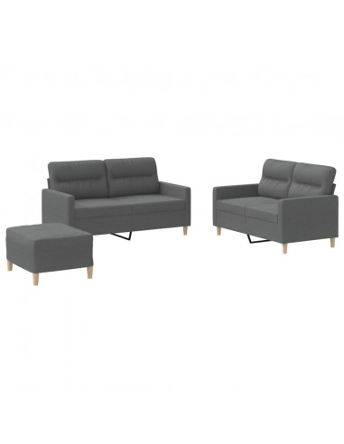 Set di Divani 3 pz con Cuscini Grigio Scuro in Tessuto