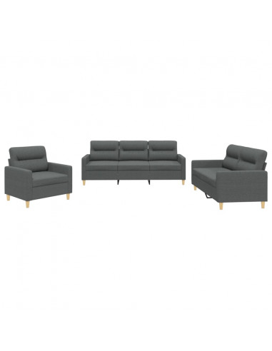 Set di Divani 3 pz con Cuscini Grigio Scuro in Tessuto