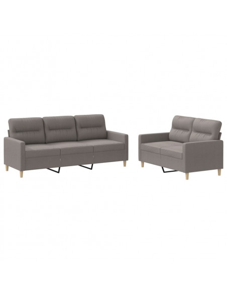 Set di Divani 2 pz con Cuscini Tortora in Tessuto