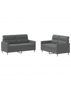 Set di Divani 2 pz con Cuscini Grigio Scuro in Tessuto 2