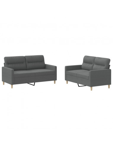 Set di Divani 2 pz con Cuscini Grigio Scuro in Tessuto