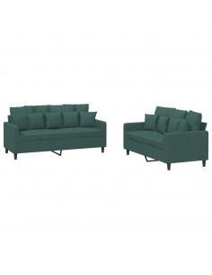 Set di Divani 2 pz con Cuscini Verde scuro in Velluto 2