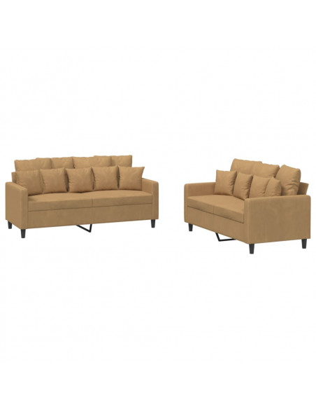 Set di Divani 2 pz con Cuscini Marrone in Velluto