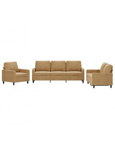 Set di Divani 3 pz con Cuscini Marrone in Velluto