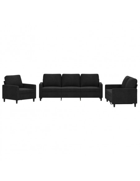 Set di Divani 3 pz con Cuscini Nero in Velluto
