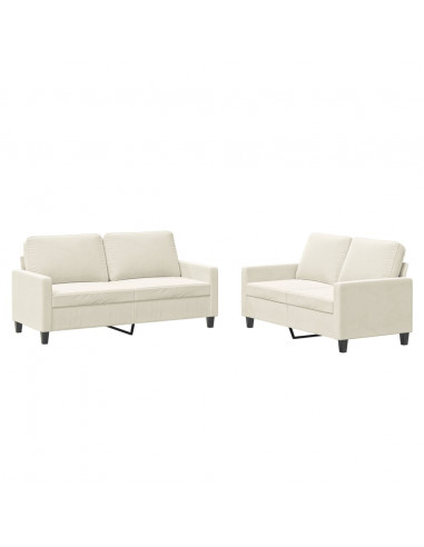 Set di Divani 2 pz con Cuscini Crema in Velluto
