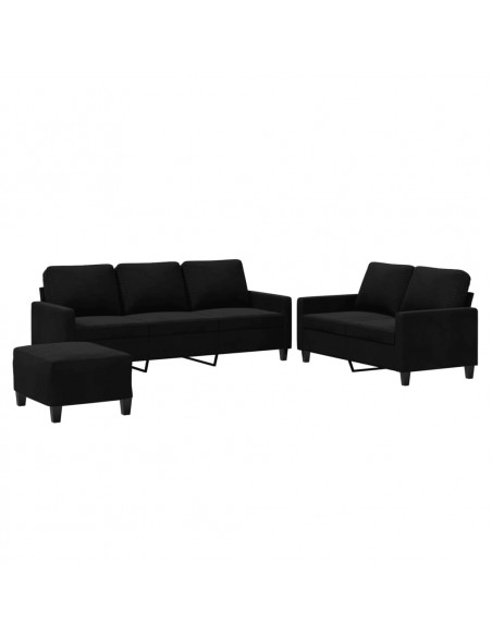 Set di Divani 3 pz con Cuscini Nero in Velluto