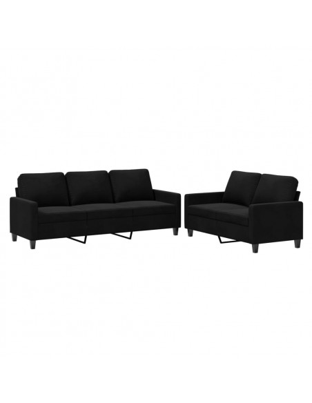 Set di Divani 2 pz con Cuscini Nero in Velluto