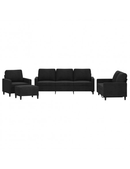 Set di Divani 4 pz con Cuscini Nero in Velluto