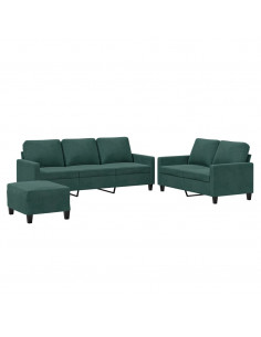 Set di Divani 3 pz con Cuscini Verde scuro in Velluto 2