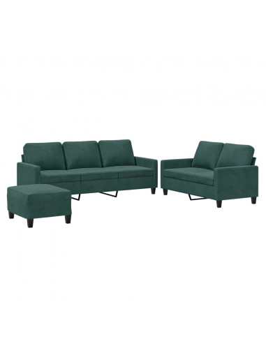 Set di Divani 3 pz con Cuscini Verde scuro in Velluto