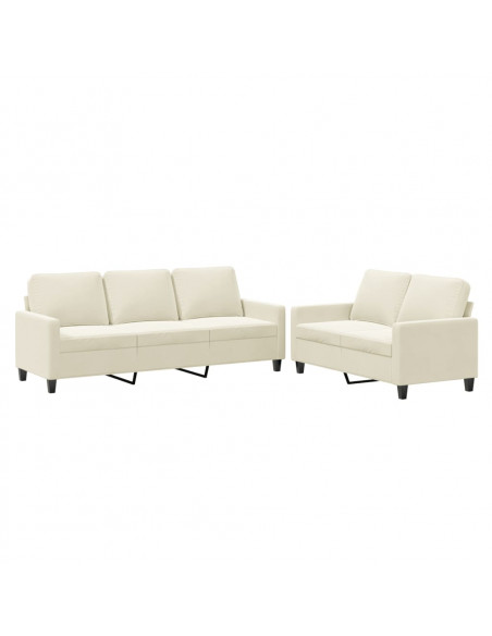 Set di Divani 2 pz con Cuscini Crema in Velluto