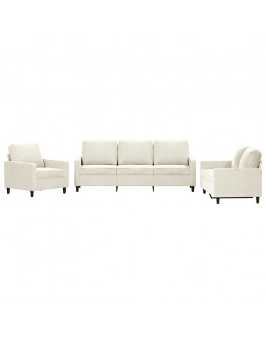 Set di Divani 3 pz con Cuscini Crema in Velluto