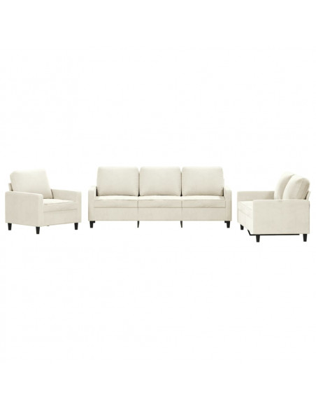 Set di Divani 3 pz con Cuscini Crema in Velluto