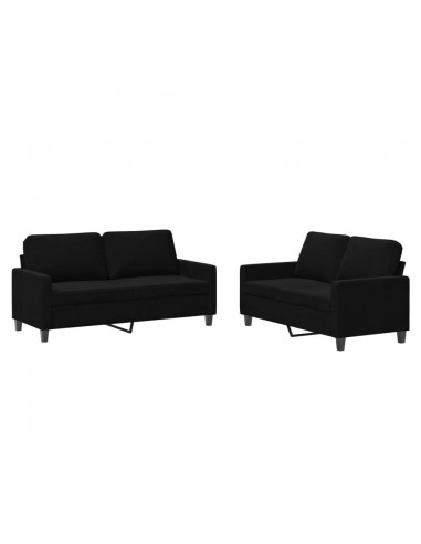 Set di Divani 2 pz con Cuscini Nero in Velluto