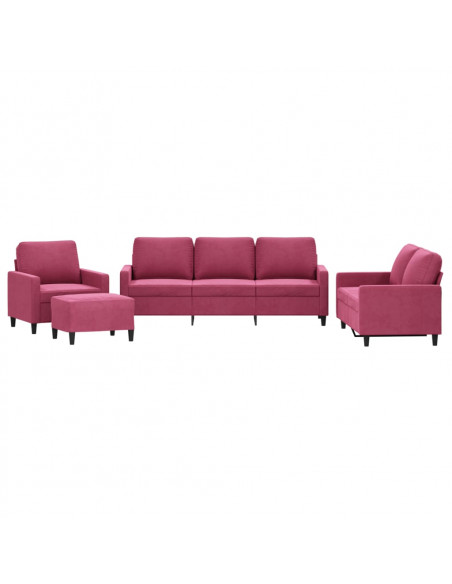 Set di Divani 4 pz con Cuscini Rosso Vino in Velluto