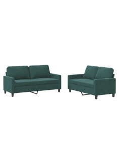 Set di Divani 2 pz con Cuscini Verde scuro in Velluto 2