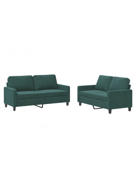 Set di Divani 2 pz con Cuscini Verde scuro in Velluto