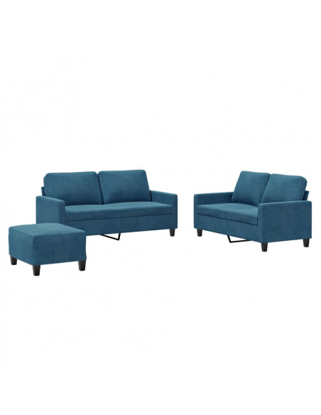 Set di Divani 3 pz con Cuscini Blu in Velluto