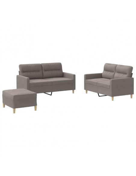 Set di Divani 3 pz con Cuscini Tortora in Tessuto