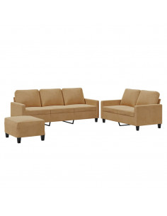 Set di Divani 3 pz con Cuscini Marrone in Velluto 2