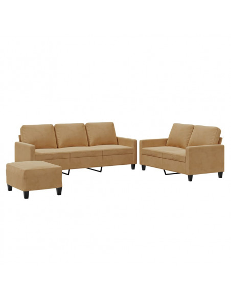Set di Divani 3 pz con Cuscini Marrone in Velluto