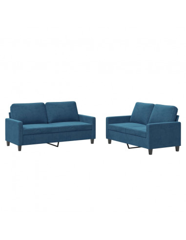 Set di Divani 2 pz con Cuscini Blu in Velluto