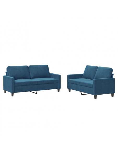 Set di Divani 2 pz con Cuscini Blu in Velluto