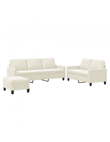 Set di Divani 3 pz con Cuscini Crema in Velluto