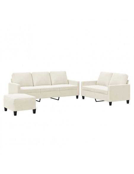 Set di Divani 3 pz con Cuscini Crema in Velluto
