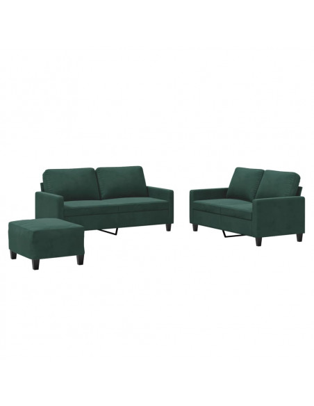 Set di Divani 3 pz con Cuscini Verde scuro in Velluto