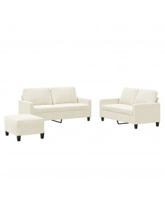 Set di Divani 3 pz con Cuscini Crema in Velluto 2