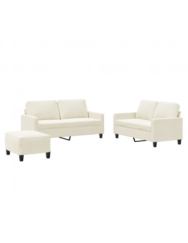 Set di Divani 3 pz con Cuscini Crema in Velluto