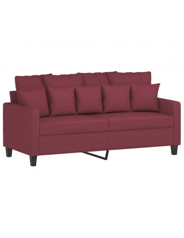 Set di Divani 3 pz con Cuscini Rosso Vino in Tessuto