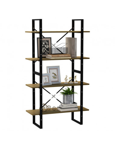 Libreria a 4 Ripiani 80x30x140 cm in Legno Massello di Pino