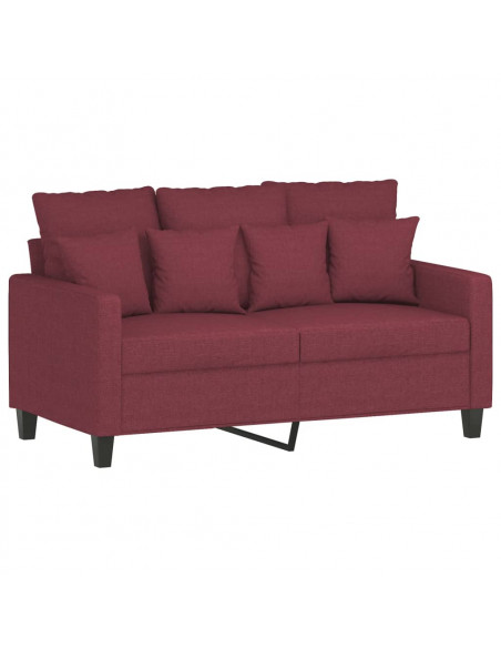 Set di Divani 3 pz con Cuscini Rosso Vino in Tessuto