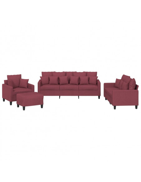 Set di Divani 4 pz con Cuscini Rosso Vino in Tessuto