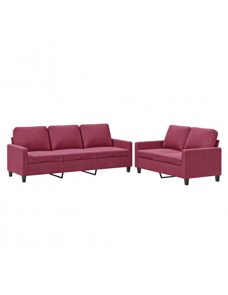 Set di Divani 2 pz con Cuscini Rosso Vino in Velluto