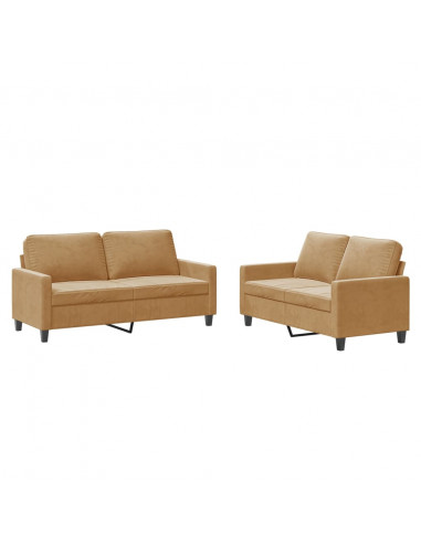 Set di Divani 2 pz con Cuscini Marrone in Velluto