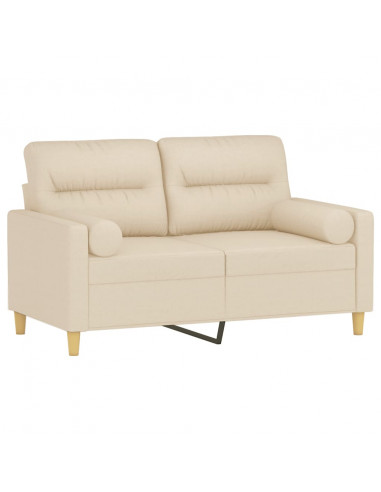 Divano a 2 Posti con Cuscini Crema 120 cm in Tessuto