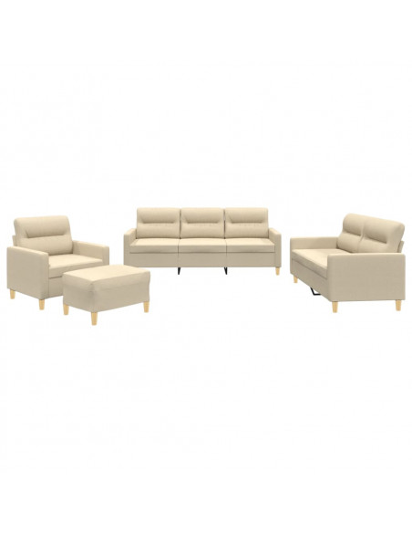 Set di Divani 4 pz con Cuscini Crema in Tessuto