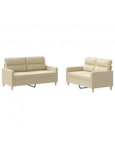 Set di Divani 2 pz con Cuscini Crema in Tessuto